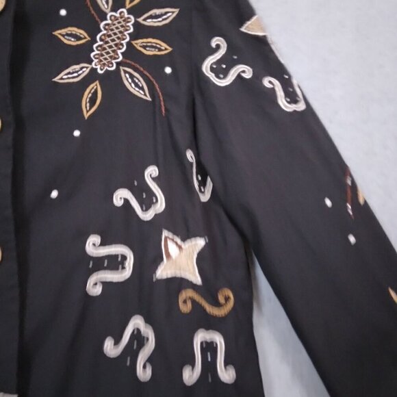 Indigo Moon | Black Embroidered Artsy Boho Duster Coat Jacket | Size M - Picture 4 of 10